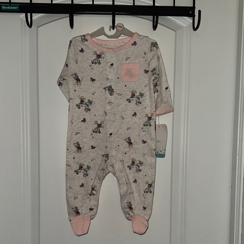 Disney Gray and Pink Minnie Mouse Footed One-Piece